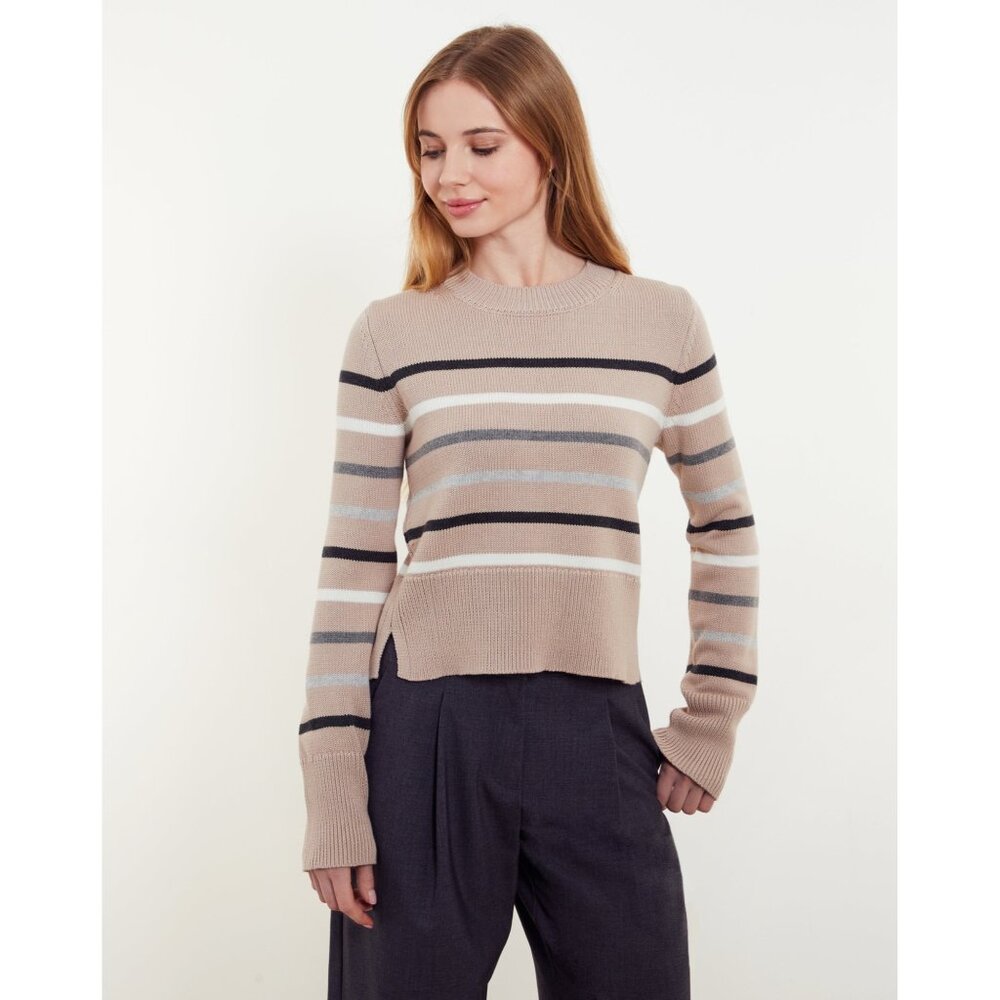 Striped Crewneck Sweater in Beige